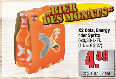 X2 Cola, Energy oder Spritz - 6x0,33-L-Fl.