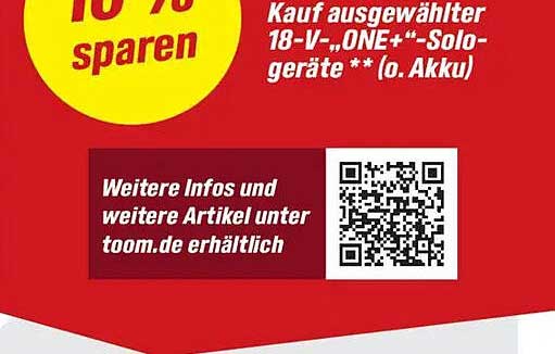 10 % sparen auf ausgewählte 18-V-ONE+-Sologeräte (o. Akku)