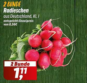 2 Bunde Radieschen aus Deutschland, KL. I