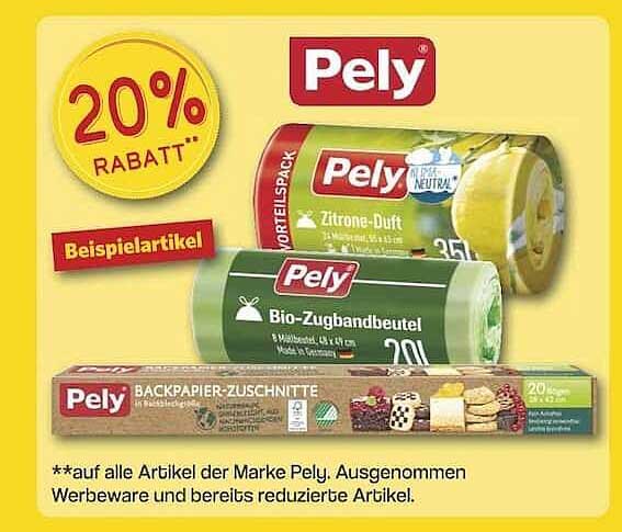 20% Rabatt auf alle Artikel der Marke Pely