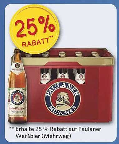 25% Rabatt auf Paulaner Weißbier (Mehrweg)