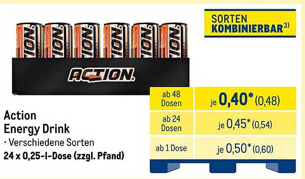 Action Energy Drink - Diverse Sorten im Angebot
