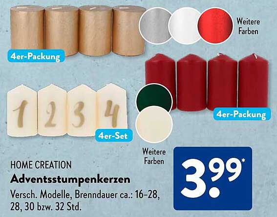 Adventsstumpenkerzen 4er-Packung von Home Creation