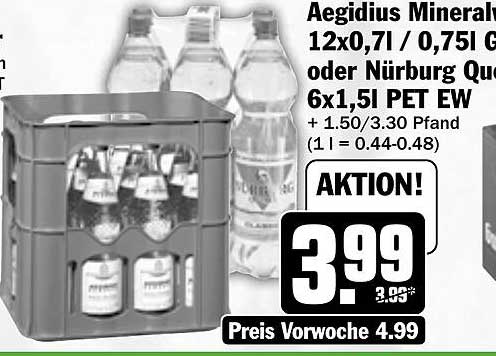 Aegidius Mineralwasser 12x0,7l oder Nürnberger Quelle 6x1,5l PET EW