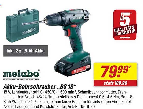 Akku-Bohrschrauber „BS 18“ von Metabo