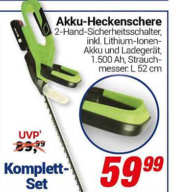 Akku-Heckenschere 2-Hand-Sicherheitsschalter, inkl. Lithium-Ionen-Akku und Ladegerät