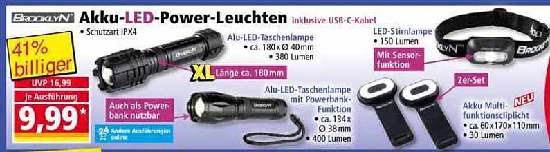 Akku-LED-Power-Leuchten inkl. USB-C-Kabel