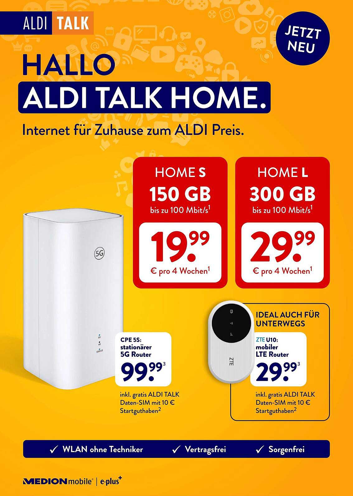 ALDI TALK HOME S - 150 GB für nur 19,99 € pro 4 Wochen