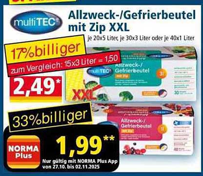 Allzweck-/Gefrierbeutel mit Zip XXL