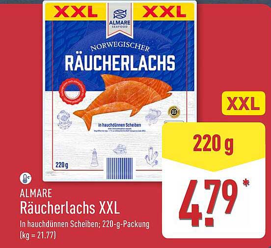 ALMARE Räucherlachs XXL in hauchdünnen Scheiben, 220-g-Packung