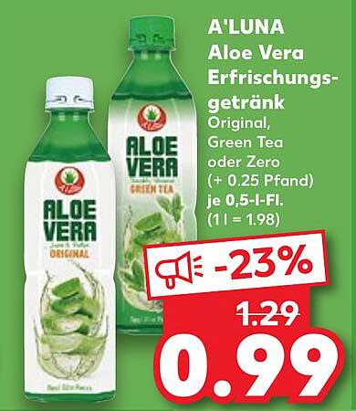 A'LUNA Aloe Vera Erfrischungsgetränk Original, Green Tea oder Zero