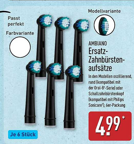 AMBIANO Ersatz-Zahnbürstenaufsätze, 6er-Pack
