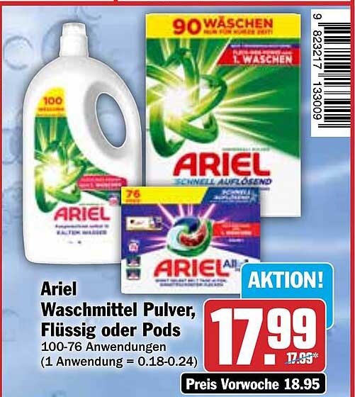 Ariel Waschmittel Pulver, Flüssig oder Pods - 90 Anwendungen