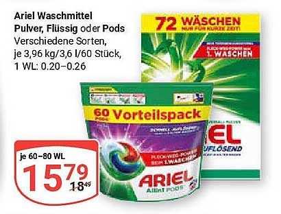 Ariel Waschmittel Pulver, Flüssig oder Pods, verschiedene Sorten, je 3,96 kg/3,6 l/60 Stück