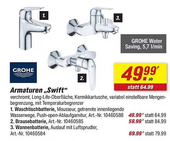 Armaturen „Swift“ von GROHE - verchromt, Long-Life-Oberfläche