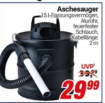 Aschesauger - 15 L Fassungsvermögen, mit Alurohr und feuerfestem Schlauch
