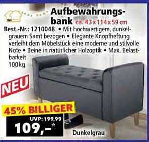 Aufbewahrungsbank dunkelgrau mit Knopfheftung