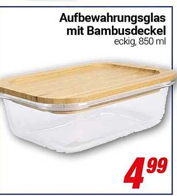 Aufbewahrungsglas mit Bambusdeckel, eckig, 850 ml