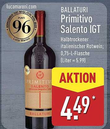 BALLATURI Primitivo Salento IGT - Halbtrockener italienischer Rotwein