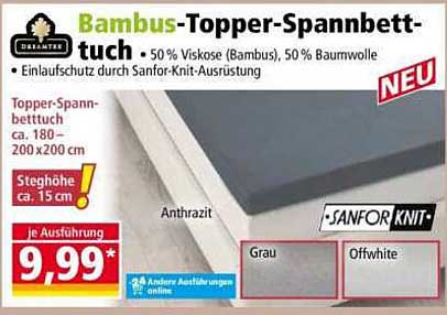 Bambus-Topper-Spannbettuch 50% Viskose und 50% Baumwolle