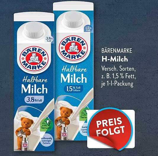 Bär Marke H-Milch – Halbfare Milch in verschiedenen Sorten