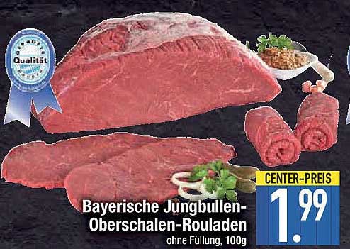 Bayerische Jungbullen-Oberschalen-Rouladen ohne Füllung, 100g