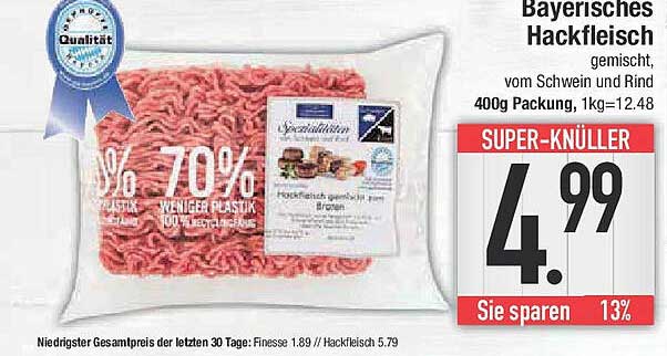 Bayerisches Hackfleisch gemischt, vom Schwein und Rind 400g Packung