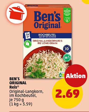 BEN'S ORIGINAL Reis – Original-Langkornreis im Kochbeutel, 750 g
