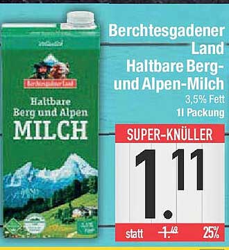Berchtesgadener Land Haltbare Berg- und Alpen-Milch 1 L