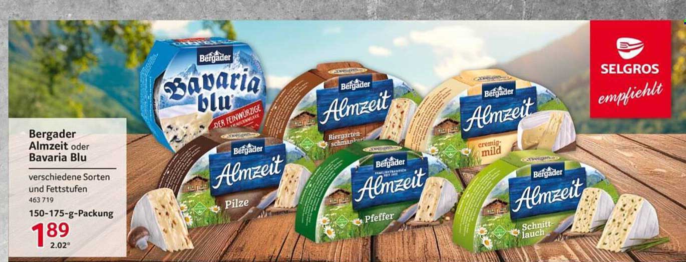 Bergader Almzeit oder Bavaria Blu, verschiedene Sorten und Fettstufen 463 719