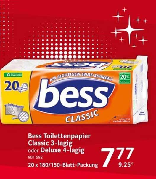 Bess Toilettenpapier Classic 3-lagig oder Deluxe 4-lagig