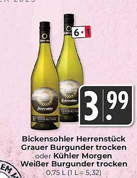 Bickensoohler Herrenstück Grauer Burgunder trocken oder Kühler Morgen Weißer Burgunder trocken