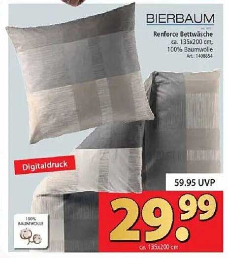 Bierbaum Renforce Bettwäsche ca. 135x200 cm, 100% Baumwolle