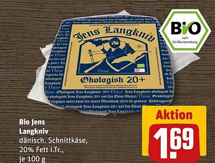Bio Jens Langkniv - Dänischer Schnittkäse, 20% Fett i.Tr., je 100 g