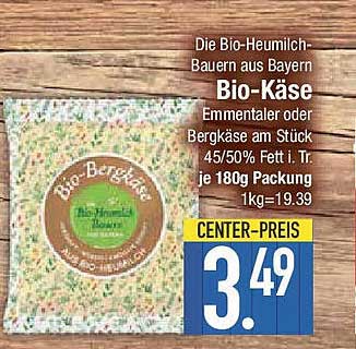 Bio-Käse Emmentaler oder Bergkäse aus Bayern 180g