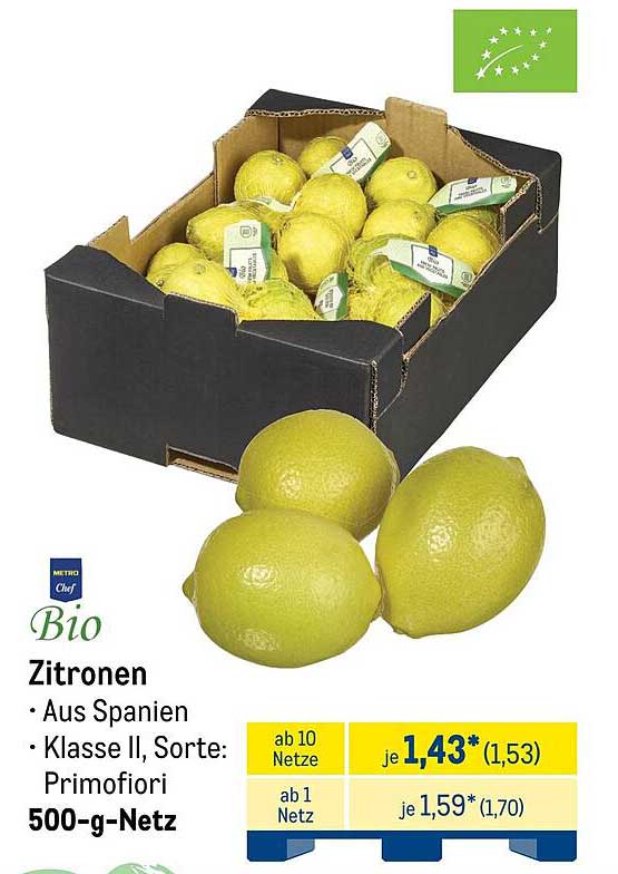Bio-Zitronen 500-g-Netz aus Spanien