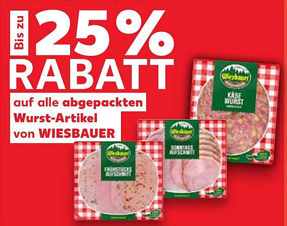 Bis zu 25 % Rabatt auf alle abgepackten Wurst-Artikel von WIESBAUER