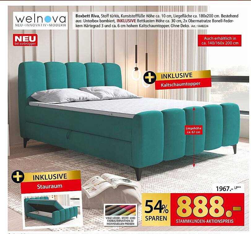 Boxbett Riva mit Kaltschaumtopper und Stauraum