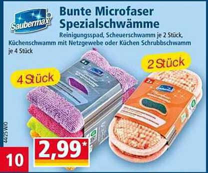 Bunte Microfaser Spezialschwämme von Saubermax