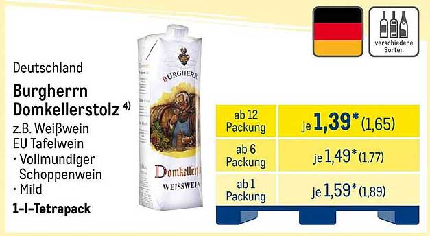 Burgherrn Domkellerstolz - z.B. Weißwein EU Tafelwein