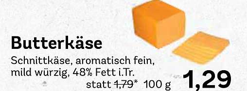 Butterkäse - Schnittkäse, aromatisch fein, mild würzig, 48% Fett i.Tr.