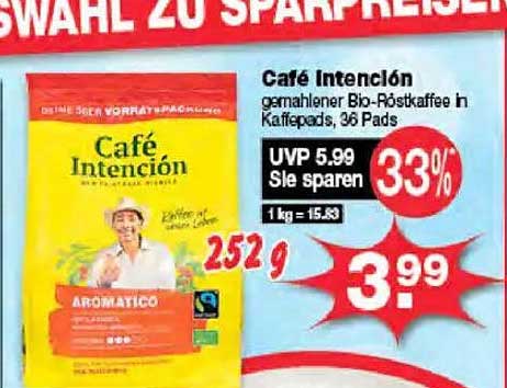 Café Intención gemahlener Bio-Röstkaffee in Kaffeepads, 36 Pads