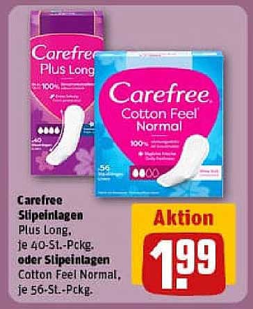 Carefree Slipeinlagen Plus Long oder Cotton Feel Normal, je 40-St.-Pckg. oder 56-St.-Pckg.