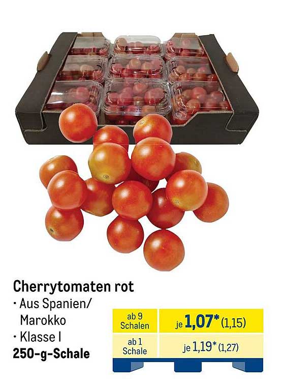 Cherrytomaten rot - Aus Spanien/Marokko, Klasse I, 250-g-Schale