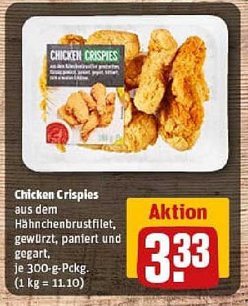 Chicken Crispies aus dem Hähnchenbrustfilet, gewürzt, paniert und gegart, je 300-g-Pckg.