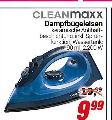 CLEANmaxx Dämpfbügeleisen mit keramischer Antihaftbeschichtung und Sprühfunktion