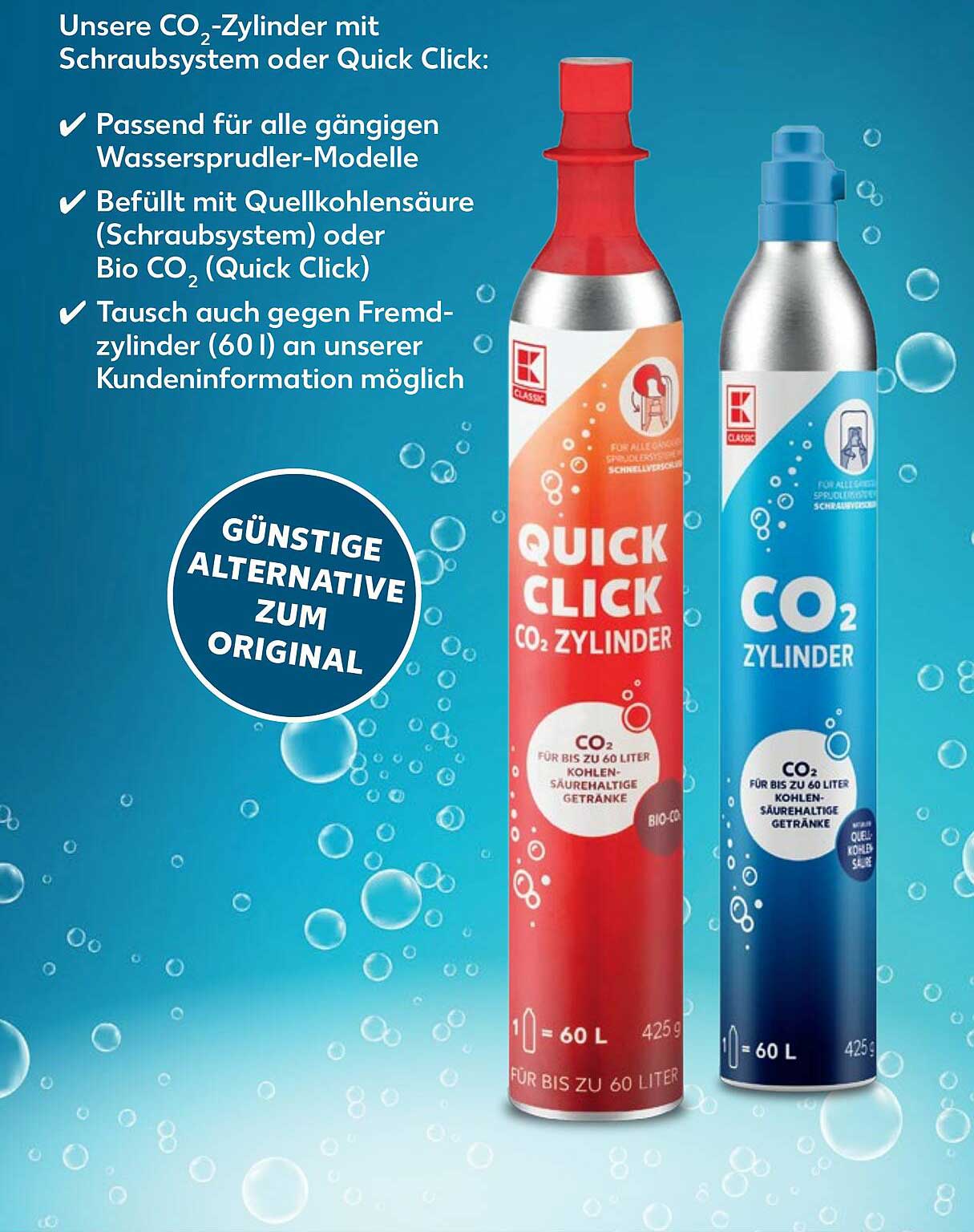 CO2-Zylinder Quick Click und Standard - perfekte Ergänzung für Ihre Wassersprudler