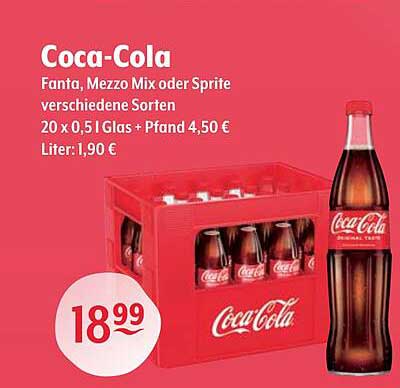 Coca-Cola 20 x 0,5 l Glas + Pfand für nur 18,99 €