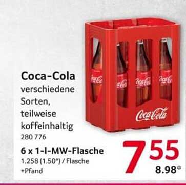 Coca-Cola 6 x 1-l-MW-Flasche, verschiedene Sorten
