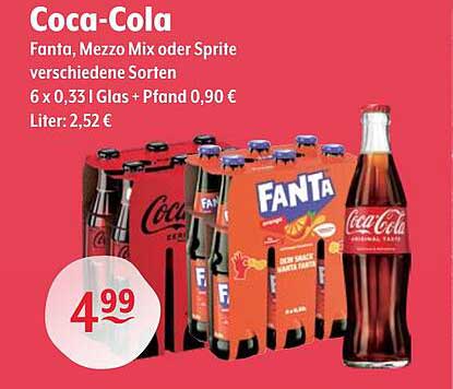 Coca-Cola, Fanta, Mezzo Mix oder Sprite – 6 x 0,33 l verschiedene Sorten